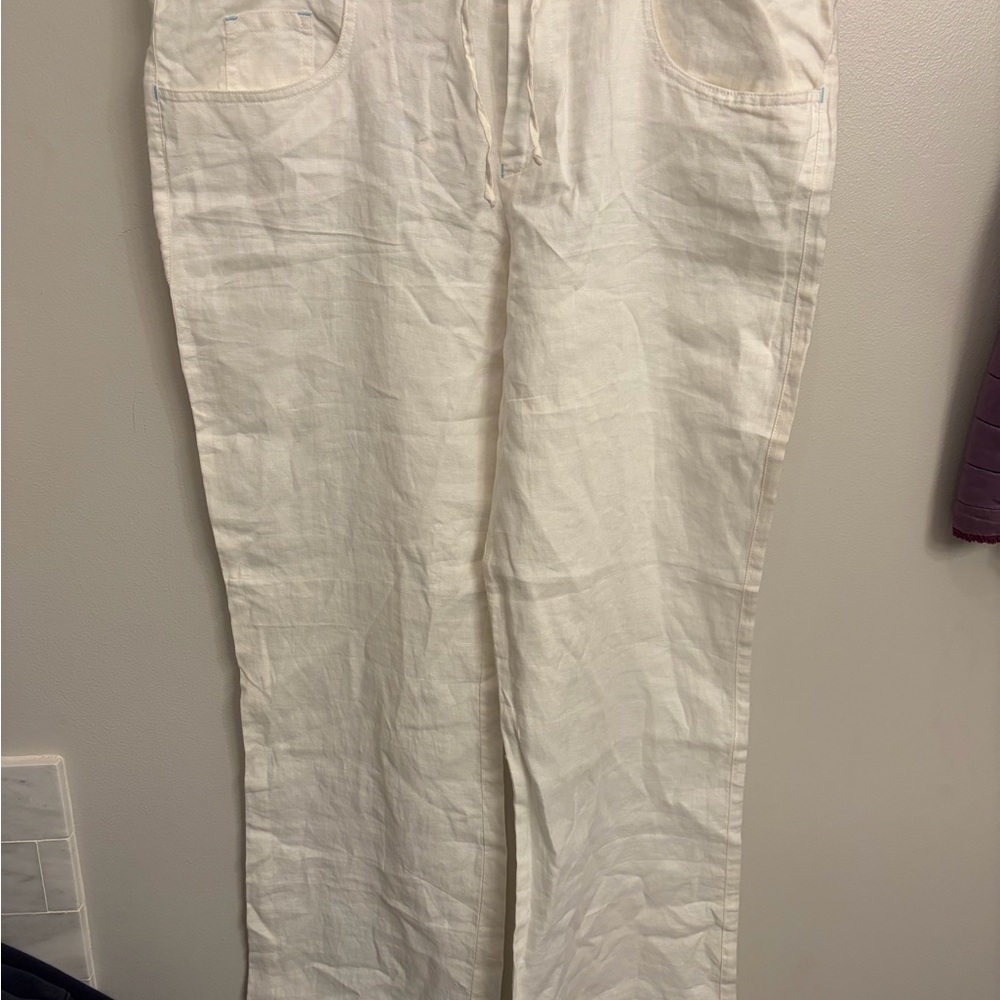 Lacoste White Cotton Pants with Green Crocodile Logo linen summer 42 - Picture 2 of 13